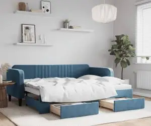 vidaXL Pat de zi cu extensie și sertare, albastru, 80x200 cm, catifea