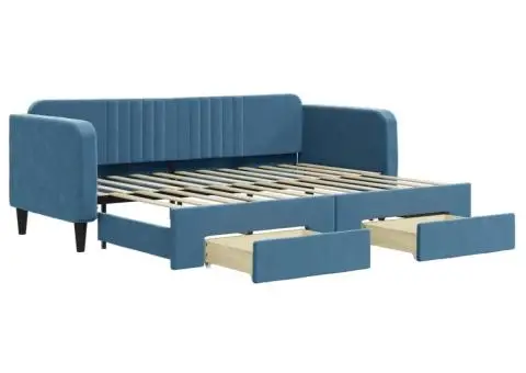 Pat de zi cu extensie și sertare, albastru, 80x200 cm, catifea - 2/5