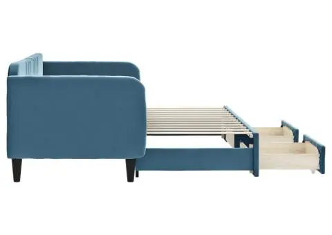 Pat de zi cu extensie și sertare, albastru, 80x200 cm, catifea - 4/5