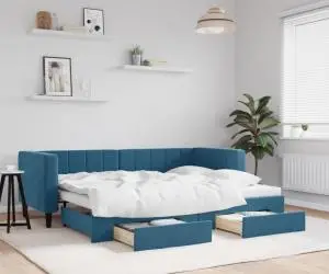 vidaXL Pat de zi cu extensie și sertare, albastru, 80x200 cm, catifea