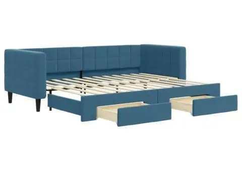 Pat de zi cu extensie și sertare, albastru, 80x200 cm, catifea - 2/5