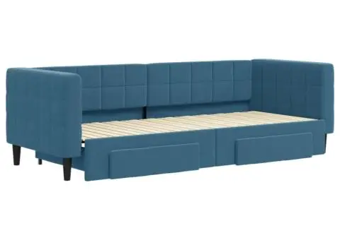 Pat de zi cu extensie și sertare, albastru, 80x200 cm, catifea - 3/5