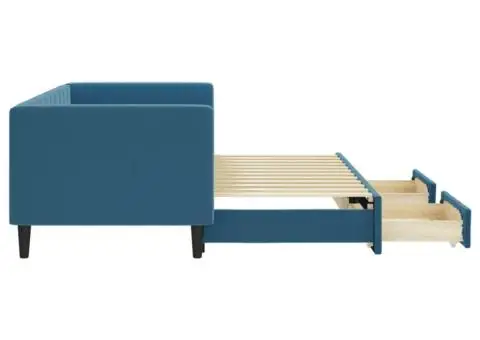 Pat de zi cu extensie și sertare, albastru, 80x200 cm, catifea - 4/5