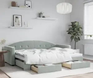 vidaXL Pat de zi cu extensie și sertare, gri deschis 80x200 cm catifea