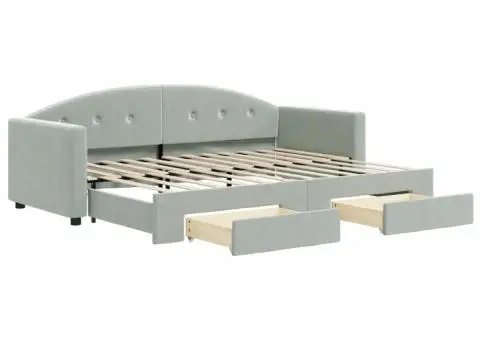 Pat de zi cu extensie și sertare, gri deschis 80x200 cm catifea - 2/5