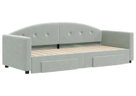 Pat de zi cu extensie și sertare, gri deschis 80x200 cm catifea - 3/5