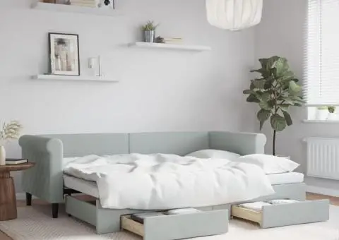 Pat de zi cu extensie și sertare, gri deschis 80x200 cm catifea - 1/5