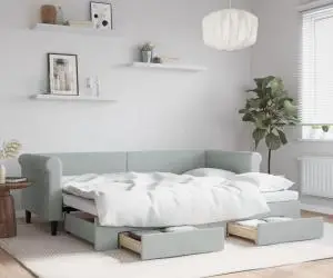 vidaXL Pat de zi cu extensie și sertare, gri deschis 80x200 cm catifea