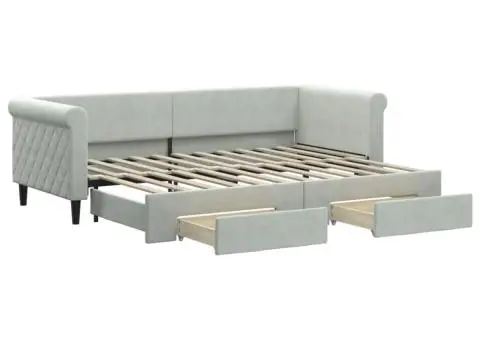 Pat de zi cu extensie și sertare, gri deschis 80x200 cm catifea - 2/5