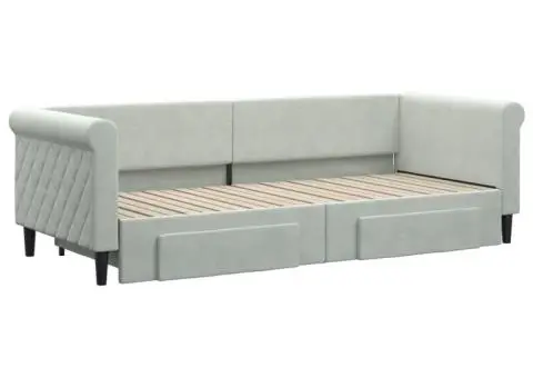 Pat de zi cu extensie și sertare, gri deschis 80x200 cm catifea - 3/5