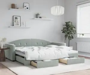 vidaXL Pat de zi cu extensie și sertare, gri deschis 90x200 cm catifea
