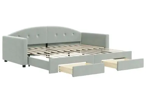 Pat de zi cu extensie și sertare, gri deschis 90x200 cm catifea - 2/5