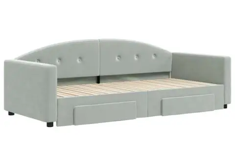 Pat de zi cu extensie și sertare, gri deschis 90x200 cm catifea - 3/5