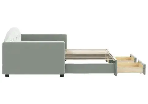 Pat de zi cu extensie și sertare, gri deschis 90x200 cm catifea - 4/5