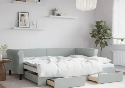 Pat de zi cu extensie și sertare, gri deschis 90x200 cm catifea - 1/5