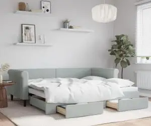vidaXL Pat de zi cu extensie și sertare, gri deschis 90x200 cm catifea