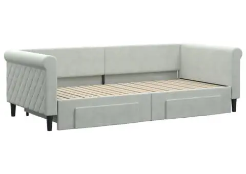 Pat de zi cu extensie și sertare, gri deschis 90x200 cm catifea - 3/5