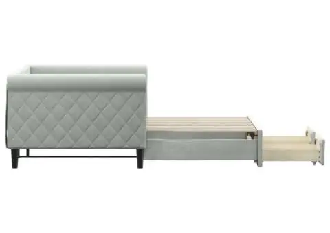 Pat de zi cu extensie și sertare, gri deschis 90x200 cm catifea - 4/5