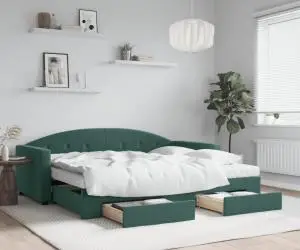 vidaXL Pat de zi cu extensie și sertare verde închis 90x200 cm catifea