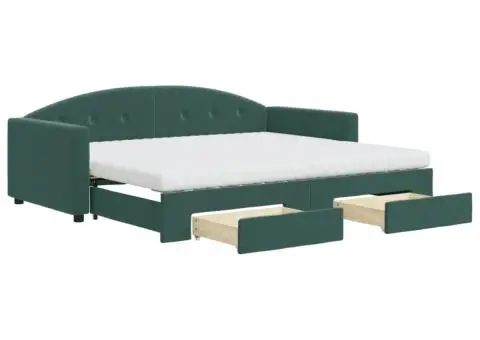 Pat de zi cu extensie și sertare verde închis 90x200 cm catifea - 2/5