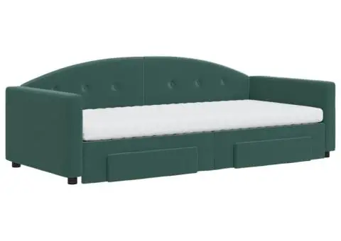 Pat de zi cu extensie și sertare verde închis 90x200 cm catifea - 3/5