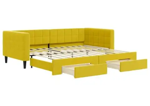 Pat de zi cu extensie și sertare, galben, 90x200 cm, catifea - 2/5