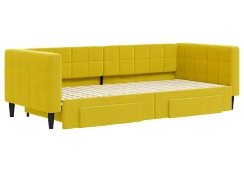 Pat de zi cu extensie și sertare, galben, 90x200 cm, catifea - 3/5
