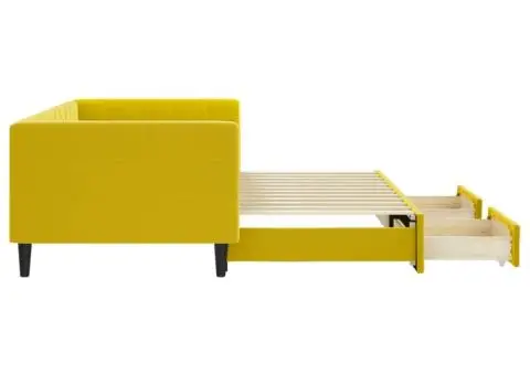 Pat de zi cu extensie și sertare, galben, 90x200 cm, catifea - 4/5