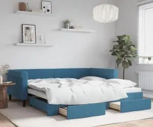 vidaXL Pat de zi cu extensie și sertare, albastru, 100x200 cm, catifea