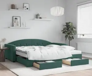 vidaXL Pat de zi cu extensie și sertare verde închis 100x200cm catifea