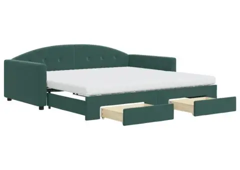 Pat de zi cu extensie și sertare verde închis 100x200cm catifea - 2/5