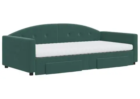 Pat de zi cu extensie și sertare verde închis 100x200cm catifea - 3/5