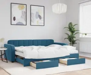 vidaXL Pat de zi cu extensie și sertare, albastru, 80x200 cm, catifea
