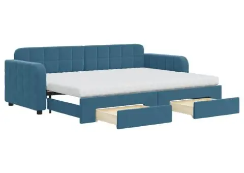 Pat de zi cu extensie și sertare, albastru, 80x200 cm, catifea - 2/5