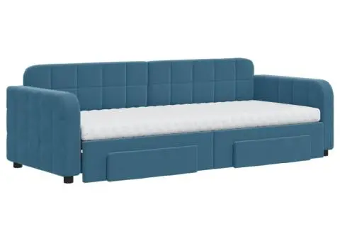 Pat de zi cu extensie și sertare, albastru, 80x200 cm, catifea - 3/5