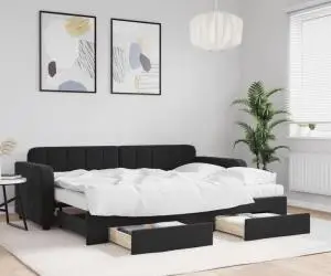 vidaXL Pat de zi cu extensie și sertare, negru, 80x200 cm, catifea