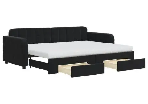 Pat de zi cu extensie și sertare, negru, 80x200 cm, catifea - 2/5