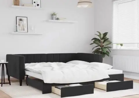 Pat de zi cu extensie și sertare, negru, 100x200 cm, catifea - 1/5