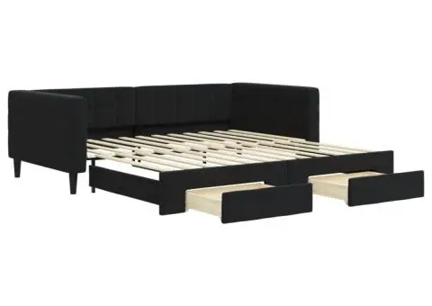 Pat de zi cu extensie și sertare, negru, 100x200 cm, catifea - 2/5