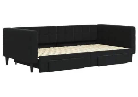 Pat de zi cu extensie și sertare, negru, 100x200 cm, catifea - 3/5