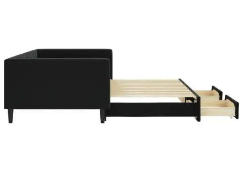 Pat de zi cu extensie și sertare, negru, 100x200 cm, catifea - 4/5