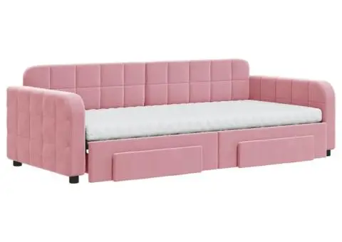Pat de zi cu extensie și sertare, roz, 90x200 cm, catifea - 3/5