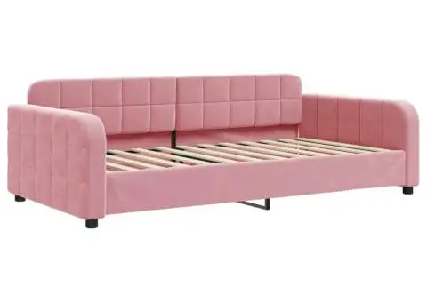 Pat de zi cu extensie și sertare, roz, 90x200 cm, catifea - 4/5