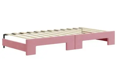 Pat de zi cu extensie și sertare, roz, 90x200 cm, catifea - 5/5