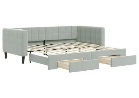 Pat de zi cu extensie și sertare, gri deschis 90x190 cm catifea - 2/5