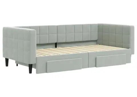 Pat de zi cu extensie și sertare, gri deschis 90x190 cm catifea - 3/5