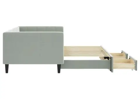 Pat de zi cu extensie și sertare, gri deschis 90x190 cm catifea - 4/5