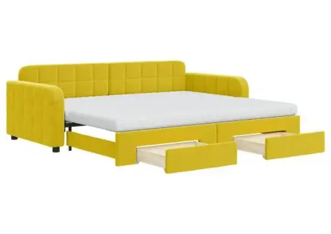Pat de zi cu extensie și sertare, galben, 90x200 cm, catifea - 2/5