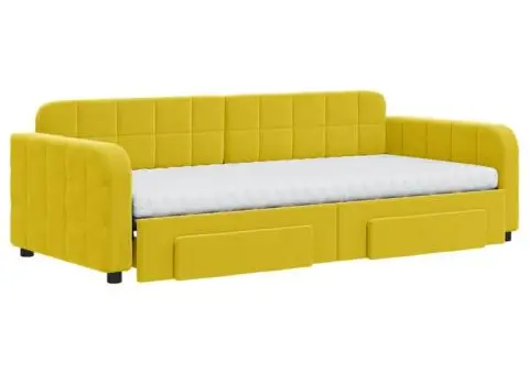 Pat de zi cu extensie și sertare, galben, 90x200 cm, catifea - 3/5