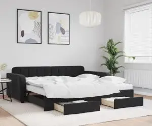 vidaXL Pat de zi cu extensie și sertare, negru, 100x200 cm, catifea